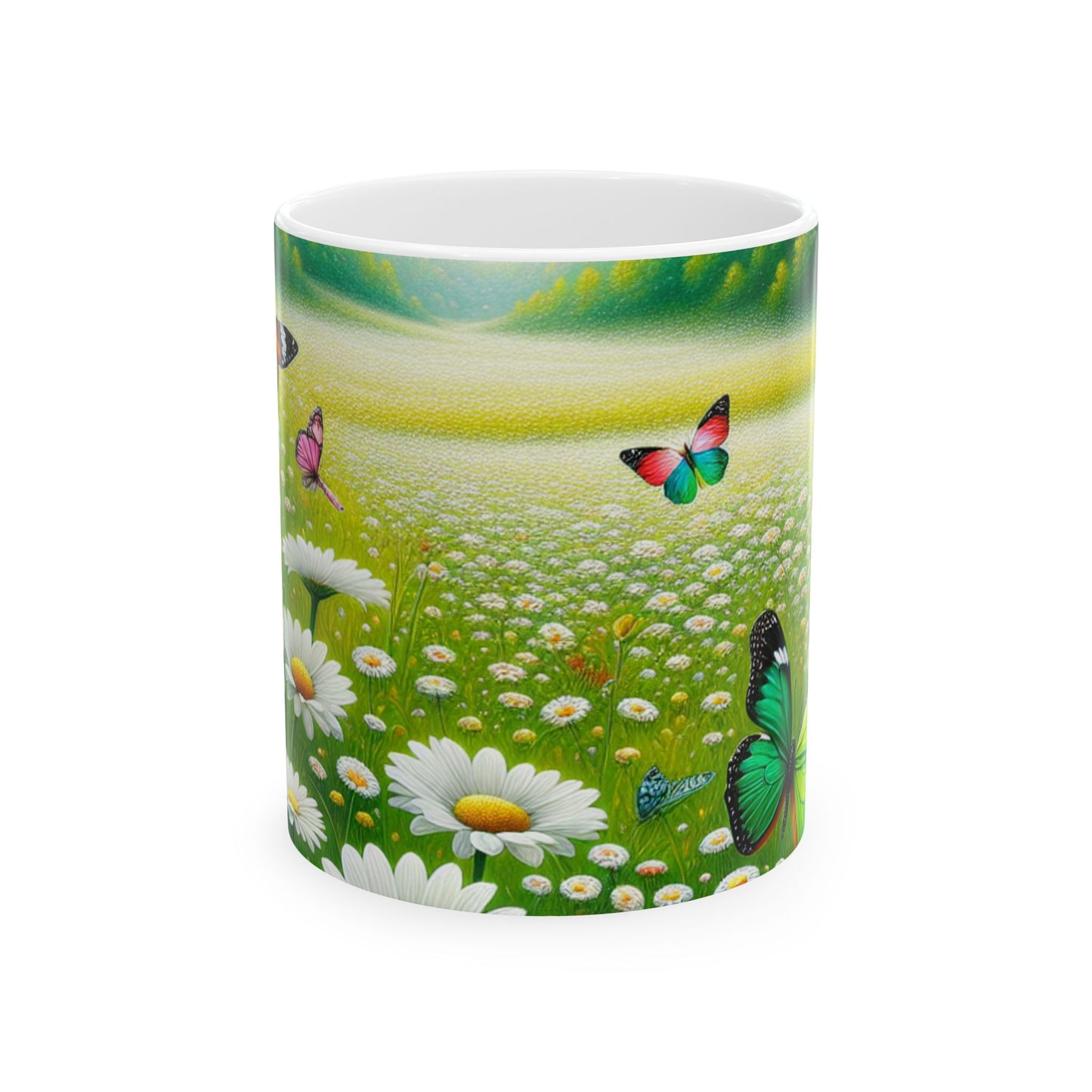 Butterfly & Daisy Ceramic Mug | Nature-Inspired Coffee Cup | Perfect Gift for Springtime Celebrations