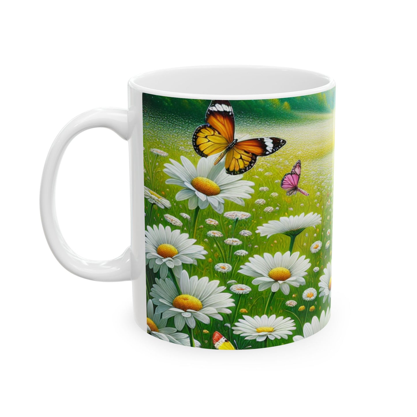 Butterfly & Daisy Ceramic Mug | Nature-Inspired Coffee Cup | Perfect Gift for Springtime Celebrations