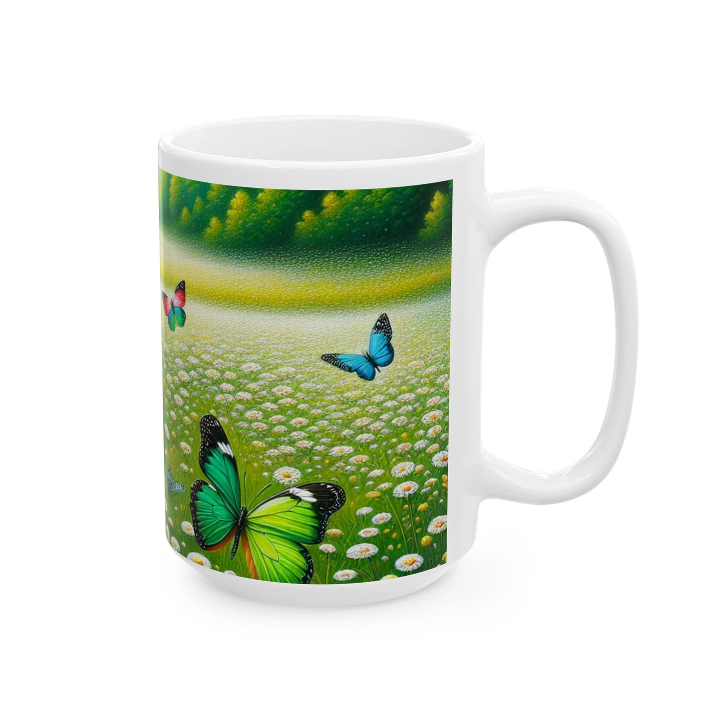 Butterfly & Daisy Ceramic Mug | Nature-Inspired Coffee Cup | Perfect Gift for Springtime Celebrations