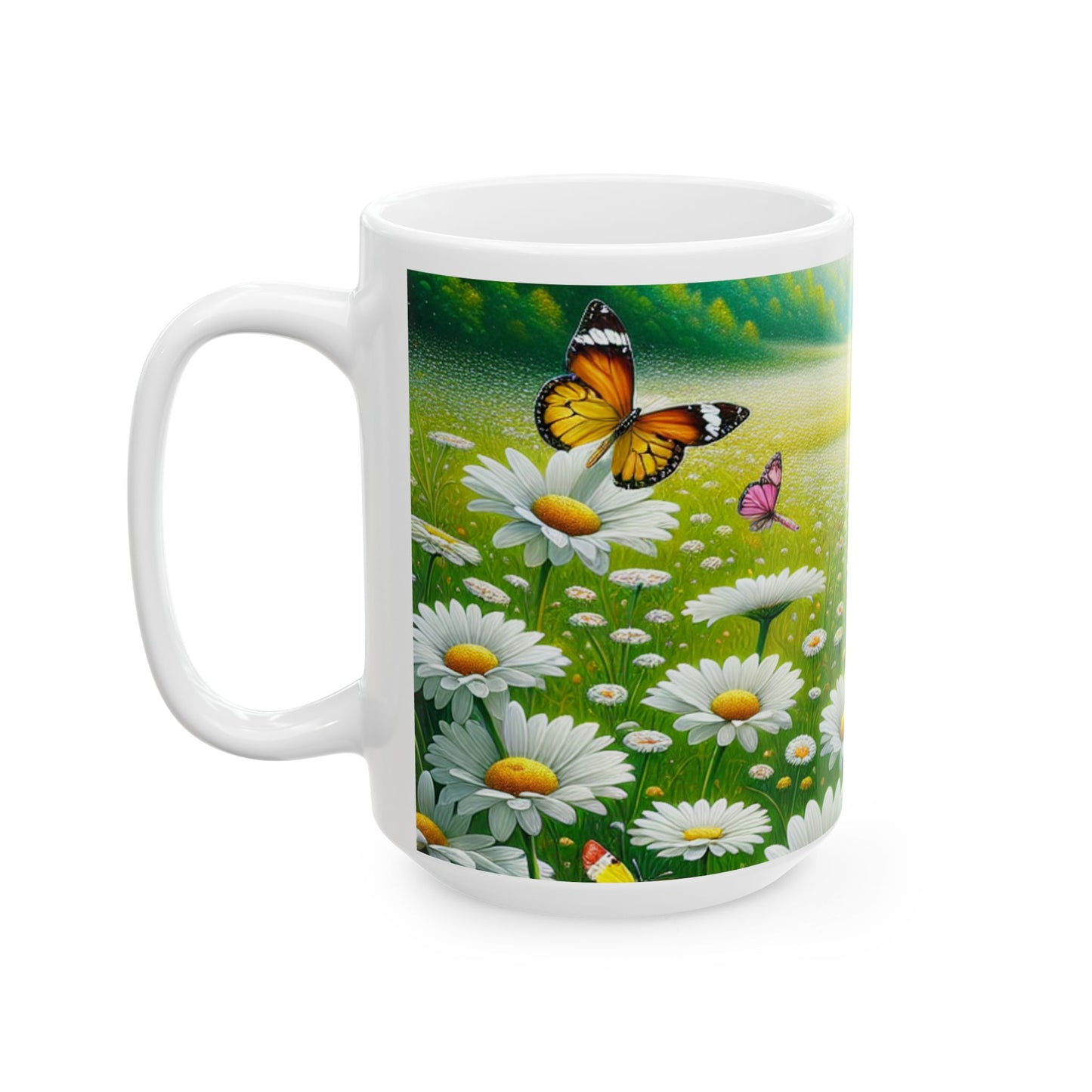 Butterfly & Daisy Ceramic Mug | Nature-Inspired Coffee Cup | Perfect Gift for Springtime Celebrations