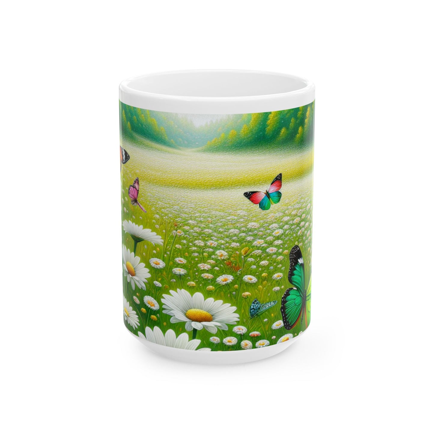 Butterfly & Daisy Ceramic Mug | Nature-Inspired Coffee Cup | Perfect Gift for Springtime Celebrations
