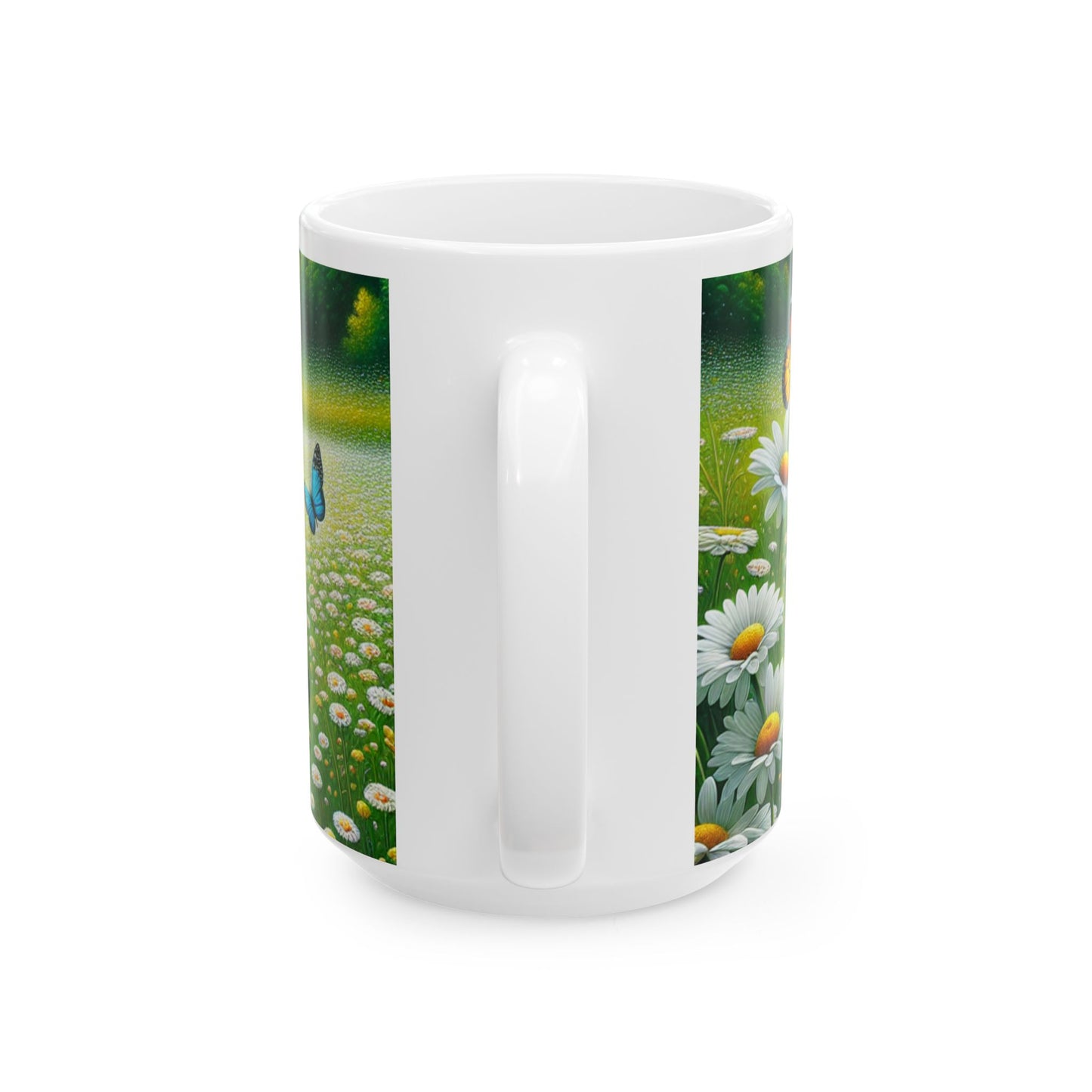 Butterfly & Daisy Ceramic Mug | Nature-Inspired Coffee Cup | Perfect Gift for Springtime Celebrations