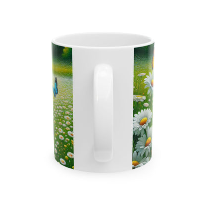 Butterfly & Daisy Ceramic Mug | Nature-Inspired Coffee Cup | Perfect Gift for Springtime Celebrations