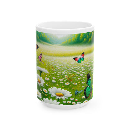 Butterfly & Daisy Ceramic Mug | Nature-Inspired Coffee Cup | Perfect Gift for Springtime Celebrations